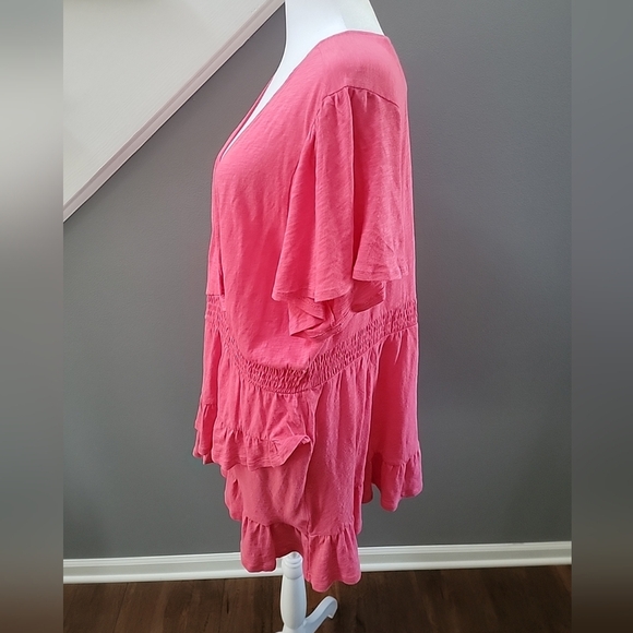 Torrid Cotton Modal Surplice Faux Wrap Top Pink Ruffle Stretch Size 2X - Picture 3 of 6